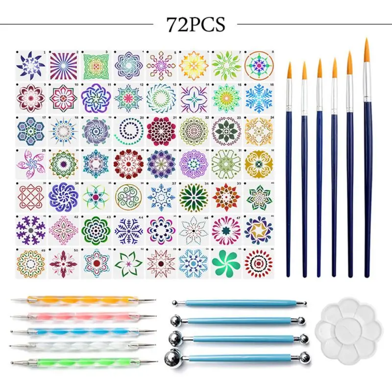 

72pcs Mandala Dotting Tool Set for Painting Rock Multifunction Embossing Stencil