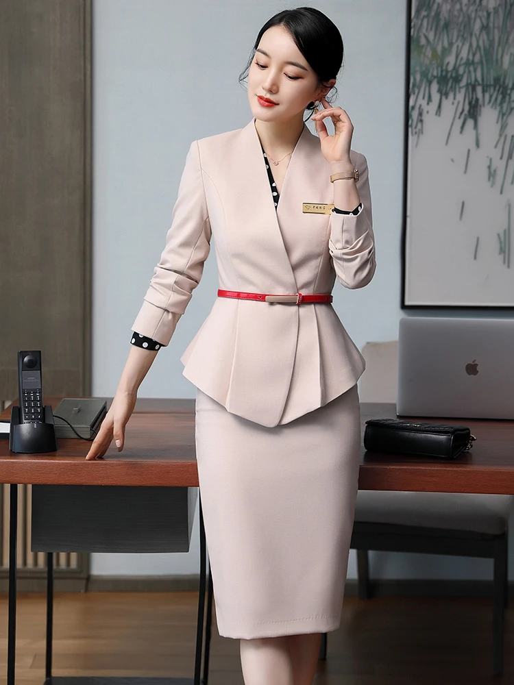 Autumn Winter Formal Uniform Designs Women Business Suits with Tops and Skirt OL Styles Professional Interview Blazers Set