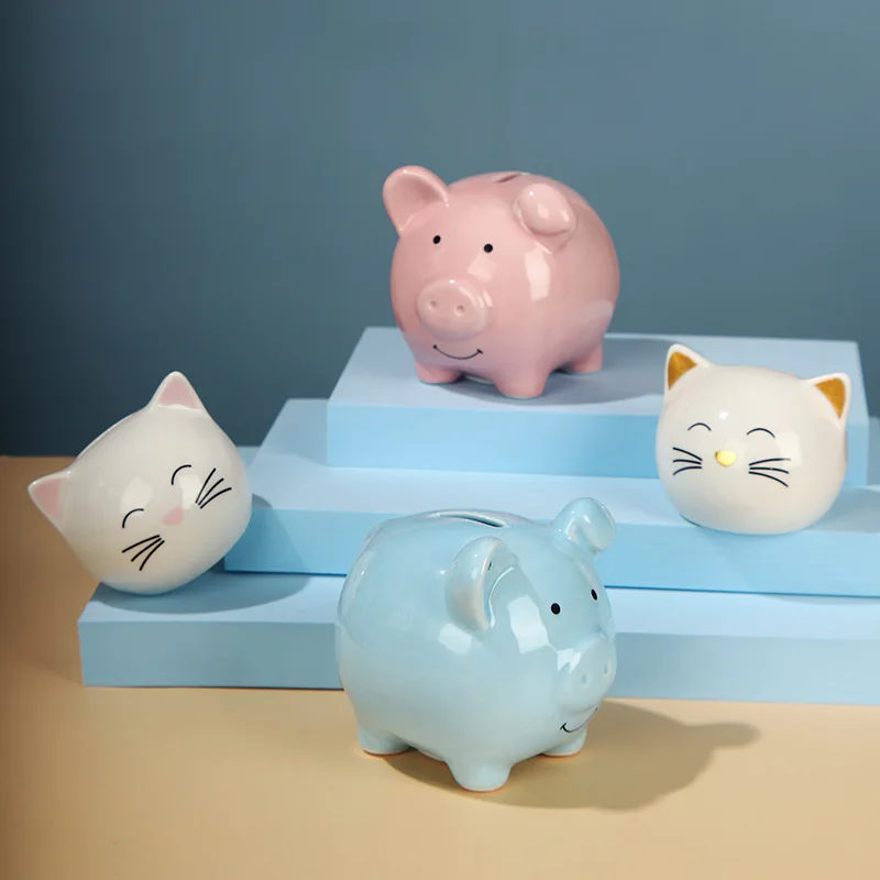 

Creative INS cartoon cute ceramic piggy bank kitten coin box kids birthday gift small change saving pot desktop ornament