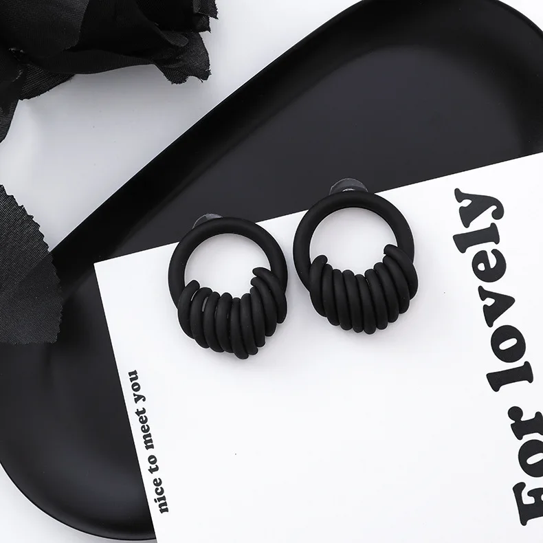 3# Европейская и американская мода преувеличенные черные большие серьги в стиле ретро простые геометрические длинные женские ювелирные изделия с металлическим цветком и бахромой
