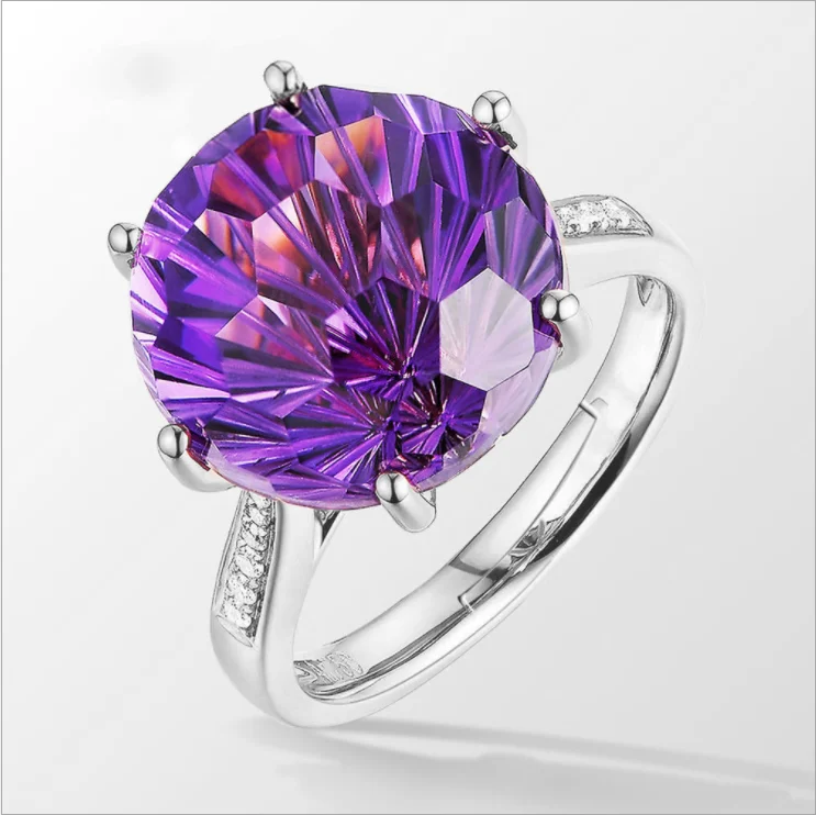 QTT Silver Color Ring For Women Eternity Purple CZ Rose Gold Rings Trendy Big Crystal Lovely Ring Open Resizable Vintage silver rings