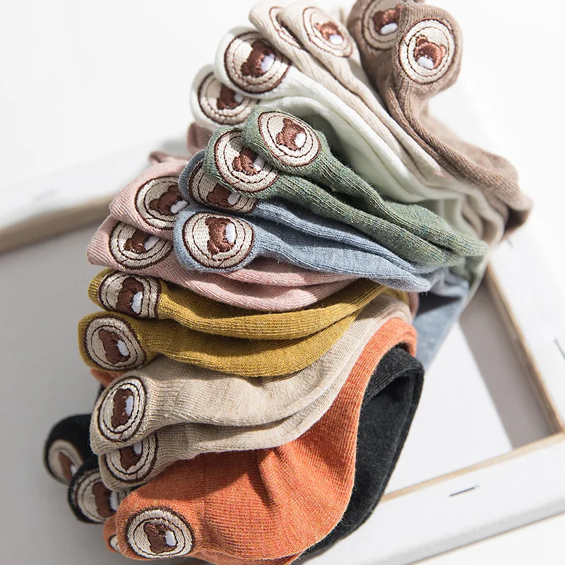 Милые женские носки с вышивкой модные летние яркие хлопковые до щиколотки Прямая