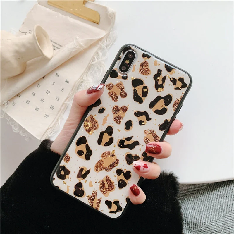 Золотой Фольга леопардовый чехол для телефона для iPhone 11 11Pro Max X XS Max XR 7 8 6 6s Plus Мягкий Силиконовый ТПУ чехол блестящий чехол