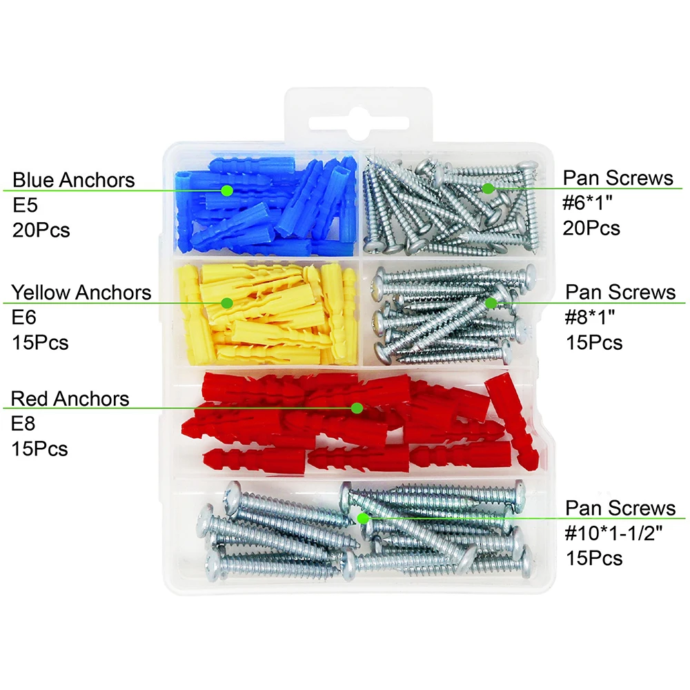 

100pcs Plastic E8 Anchors and Iron Screw Set Anchors Self-tapping Screws Kit Screws Anchor Assortment Kits