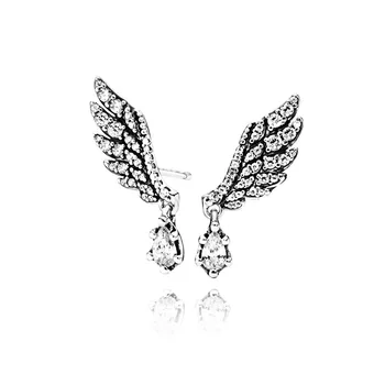 

2019 Winter Crystal Dangling Sparkling Angel Wing 925 Silver Stud Earrings Celestial Stars Earrings Engagement Jewelry