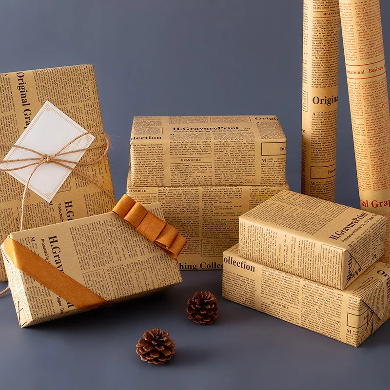Gift Wrapping Paper Retro English Newspaper Kraft Tissue Paper 20Sheets Flower Bouquet Gift Wrapping