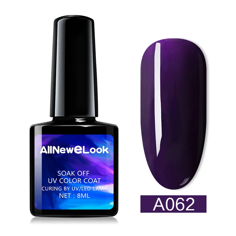 A062 AllNeweLook, черная бутылка, 8 мл, Гель-лак для ногтей, УФ светодиодный, Полупостоянный Гель-лак, lakier hybrydowy - Цвет: A062