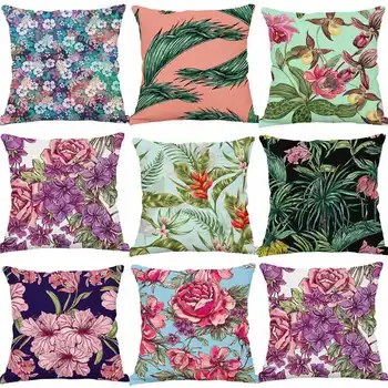 

Tropical Plant Pattern Cotton Linen Pillowcase for Home Office Sofa Seat Decor Textile Throw Printed Pillow Cover