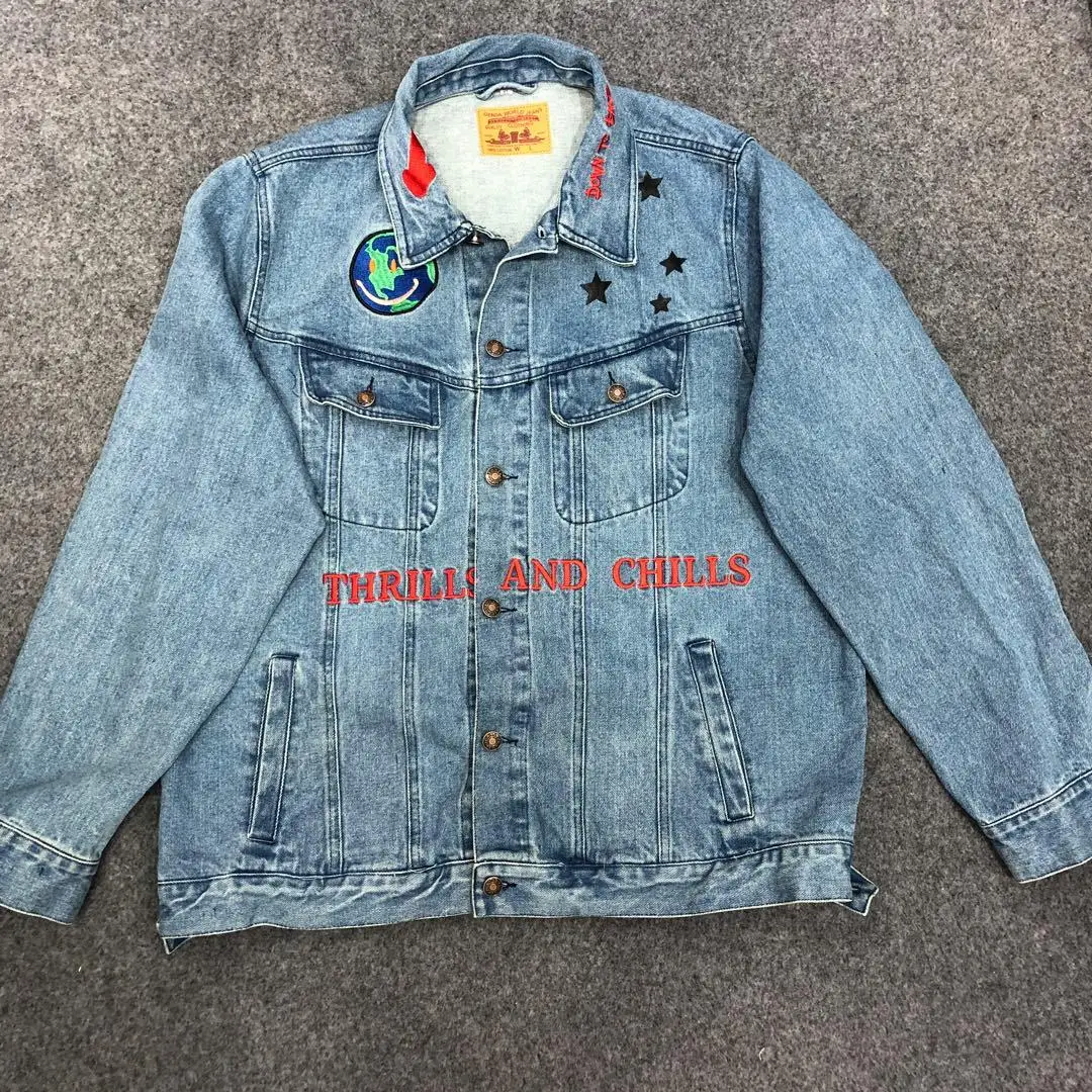 

19ss Travis Scott Astroworld Jacket graffiti 1:1 high quality Jean Jackets Embroidery Denim Couples hip hop Astroworld Coats Men