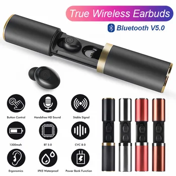 

F9 TWS Wireless Earphone Bluetooth V5.0 Wireless Bluetooth Headset LED Display With 1300mAh Power Bank Headset With Microphone