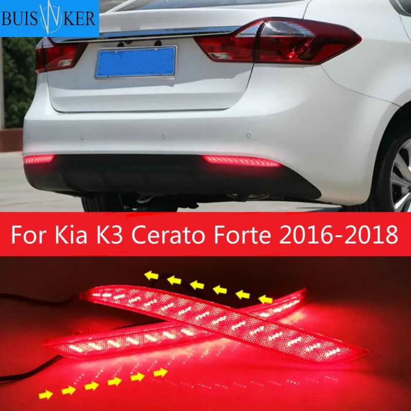 

2PCS Car Red Len Led Rear Bumper Reflector For Kia K3 Cerato Forte 2016-2018 LED Brake Light Tail Fog Lamp