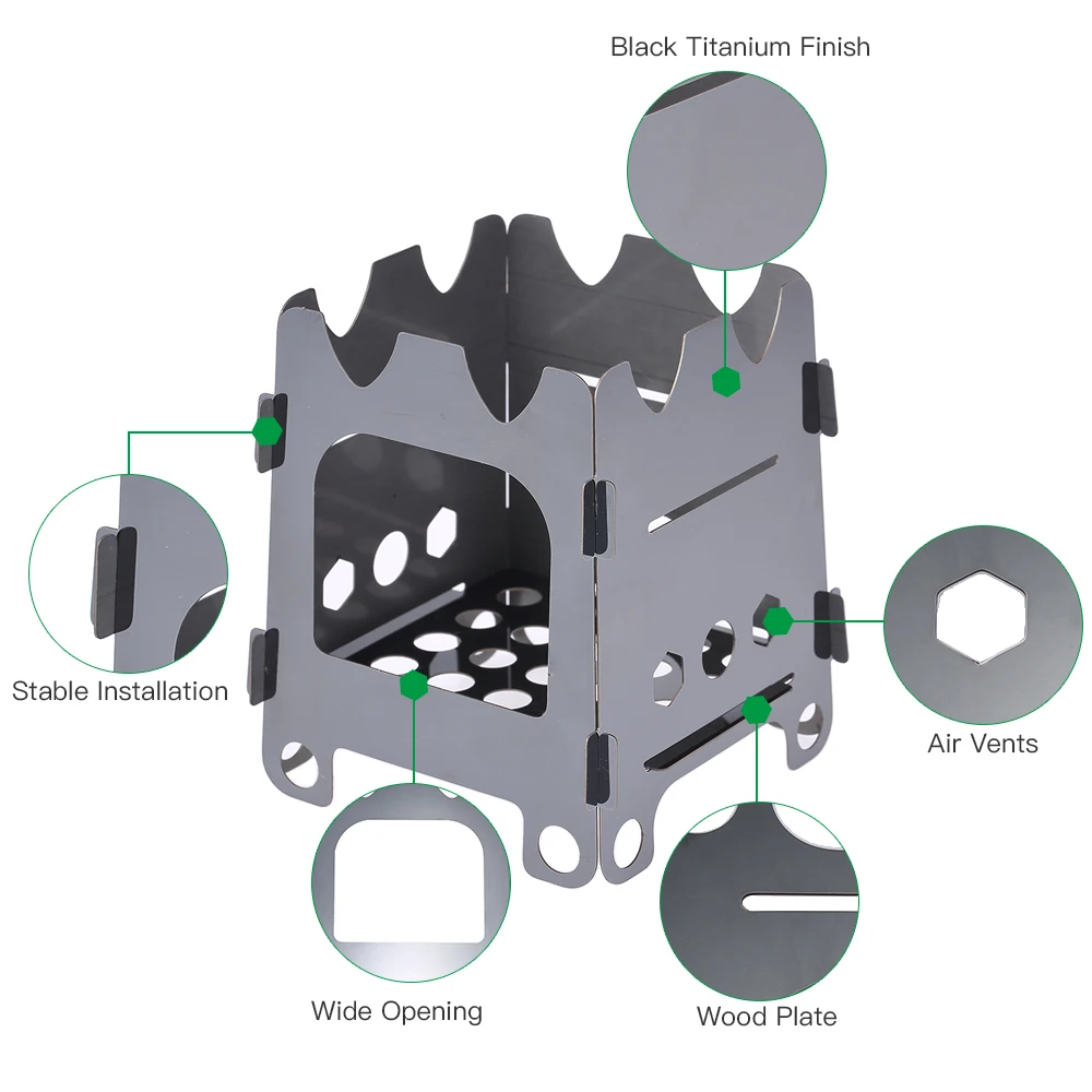 Outdoor Camping Stove Portable Ultralight Folding Wood Stove Pocket Stove for Camping Fishing Hiking