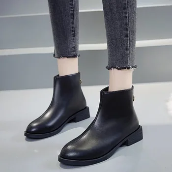

Fashion WomenBoots Women Half High Heel Round Toe Zipper Add Velvet 2020 New