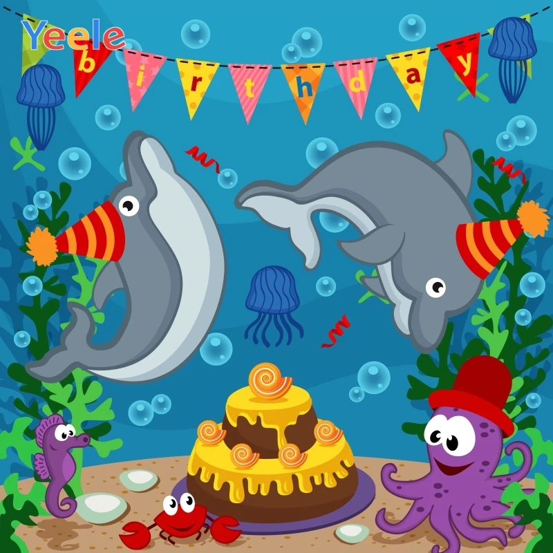 

Yeele Underwater Octopus whale Cartoon Baby Birthday Photography Background Customized Photographic Backdrops For Photo Studio