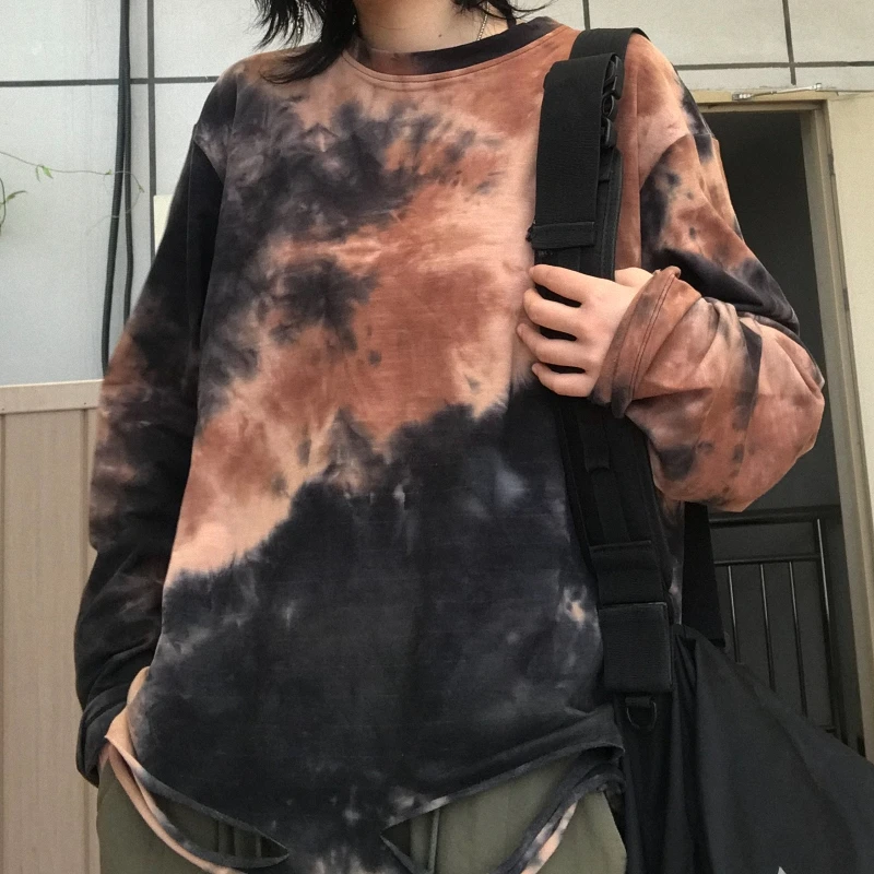 Контрастная Футболка с принтом граффити в стиле «Tie Dye», большие размеры, Футболка Harajuku, уличная одежда в стиле панк для женщин и мужчин, топ, футболка для скейтборда, пуловер