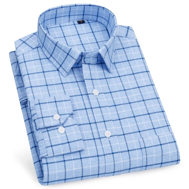 Мужская Стандартная рубашка в полоску с длинными рукавами и карманом, хлопок, Повседневная клетчатый рубашка на пуговицах - Цвет: 81567-71