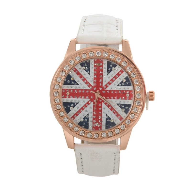 Женские кварцевые часы с британским флагом Union Jack белые кожаные WAA211|Женские часы|