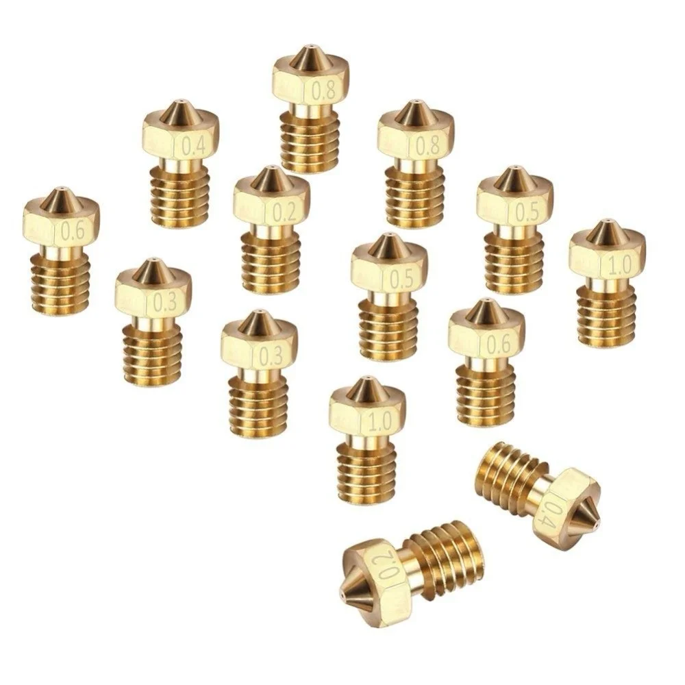 10pcs M6 3D Printer Extruder Nozzles For V5 V6 0.2/0.3 /0.4/0.5/0.6/0.8/1.0MM Brass Nozzle Print Head For 3d Printer Parts