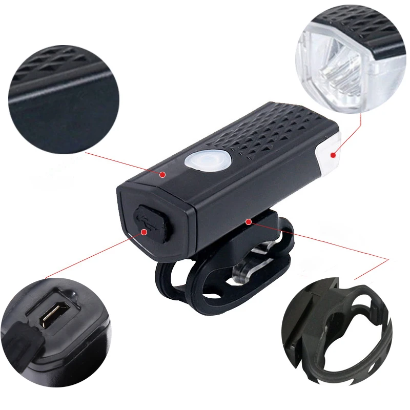 Rechargeable Bike Light 300 Lumen 3 Modes Bike Headlight 6000K Bicycle Light USB rechargeable waterproof Headlight tail light