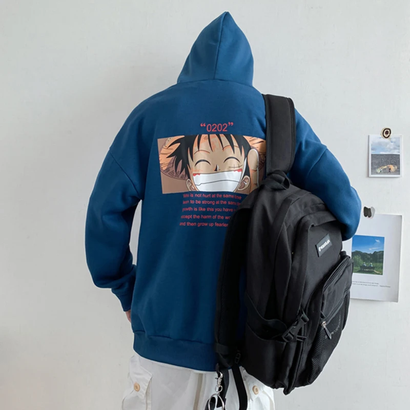 

Harajuku print One Piece hoodies men Korean version fashion Loose All-match sweatshirt Vintage black plain hip hop streetwear