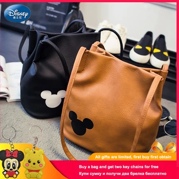 

Disney Mickey Mouse Cartoon Bucket Bag Shoulder Shopper Lady Handbag Women Shopping Leisure PU Two Shoulder Straps Satchel
