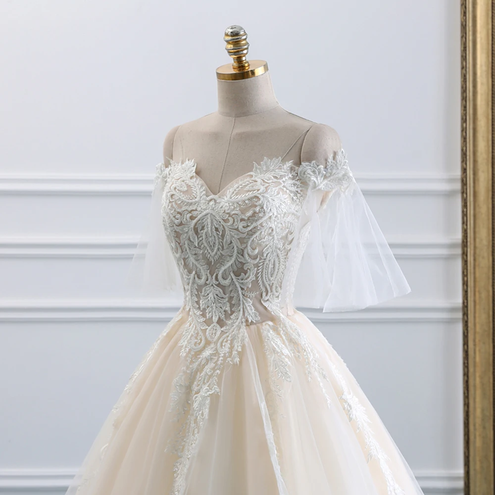 Vestido de Noiva свадебное платье трапециевидной формы с v-образным вырезом, роскошное платье с аппликацией из бисера, платье принцессы с открытыми плечами