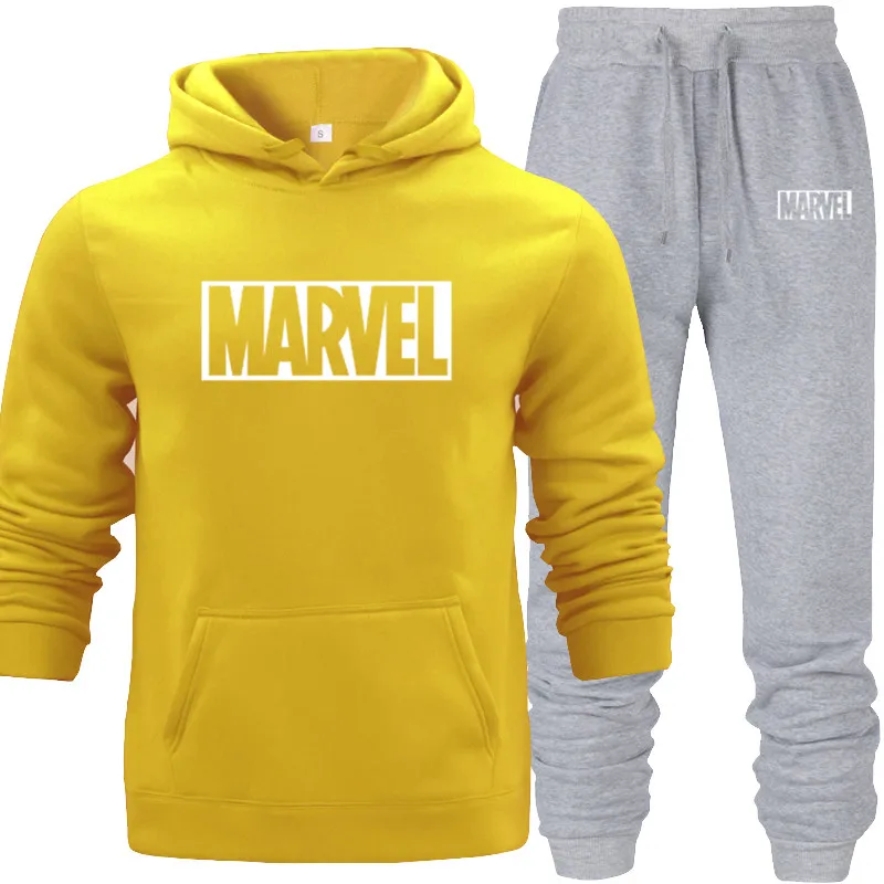 2019 Cotton Hoodie+Pants Men Casual MARVEL Print Keep Warm In Autumn Fashion Sporting Thermal MenSweatshirts Sport Suit Blue Red