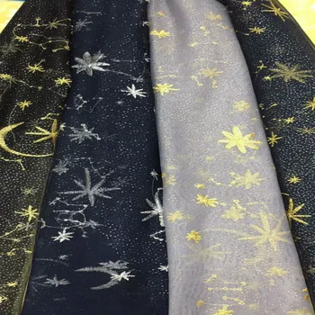 

Stars Moon Gauze Embroidered Lace Fabric For Women Dress Gold And Silver Gilding Embroidered Perspective Cloth Fabric