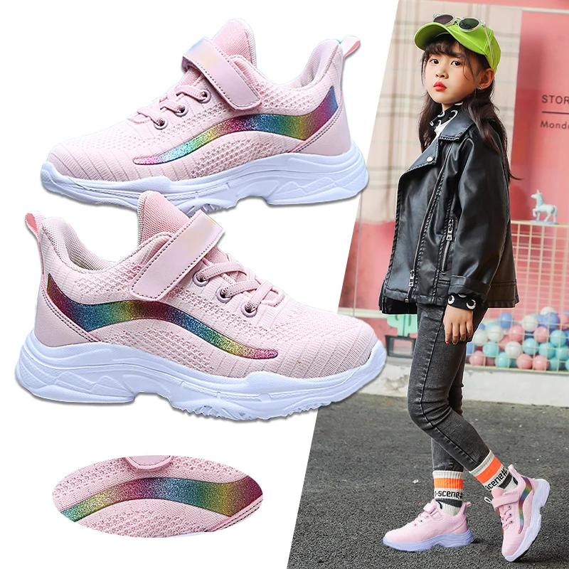 

Girls Shoes Children Sneakers Running Tenis Infantil Autumn Mesh Breathable Rainbow Outdoor Walking Trainer Sport Shoes for Boys