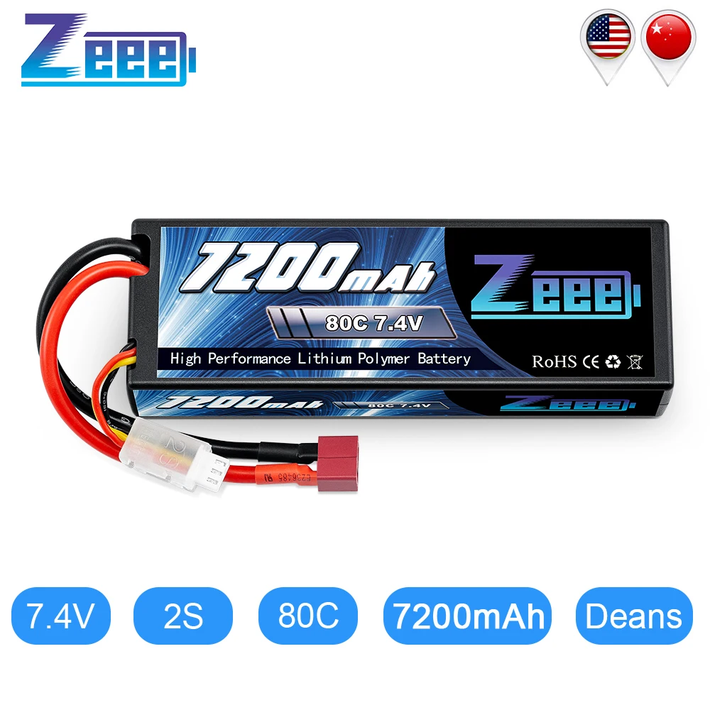 Zeee 2S 7200Mah Lipo Batteria 7.4V 80C Con Deans Plug Per Rc Car Truck Buggy Veicolo Losi Slash Elicotteri Rc Racing Model Part