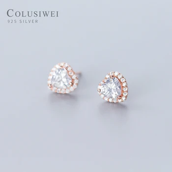 

COLUSIWEI Real 925 Sterling Silver Luxury Heart Love Stud Earrings for Women Clear CZ Silver Earrings wedding Fine Jewelry Brinc