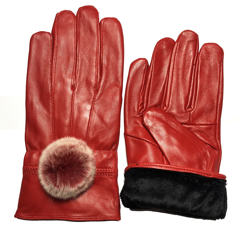 2019 женские перчатки из натуральной кожи красные меховые перчатки из овчины осенние и зимние модные женские ветронепроницаемые перчатки