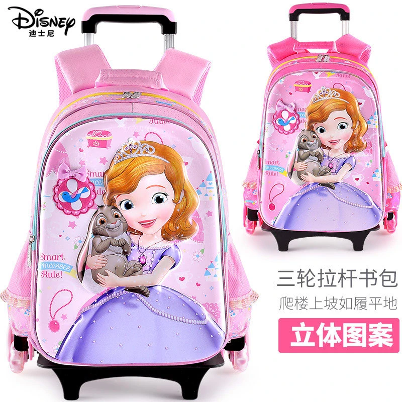 Mochila escolar Disney auténtica para niña de 8 a 12 años, Bolsa Escolar con carrito de tres ruedas, de princesa escolares| - AliExpress