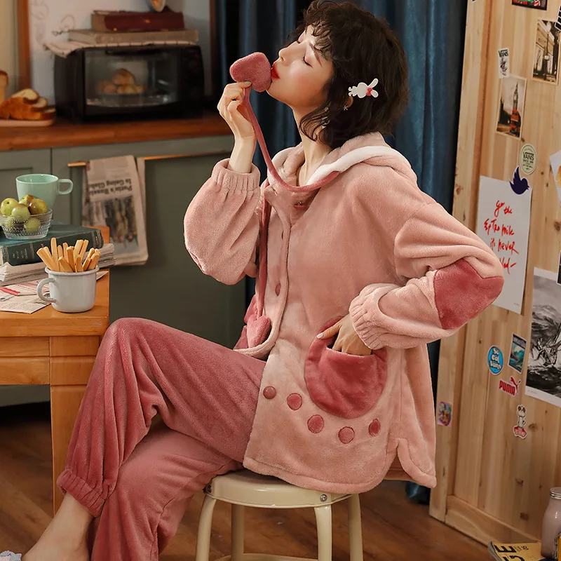 

339 # Winter Pajamas Women's Flannel Long-sleeve Suit Cartoon Little Princess Lettered Coral Velvet GIRL'S M -Xxl