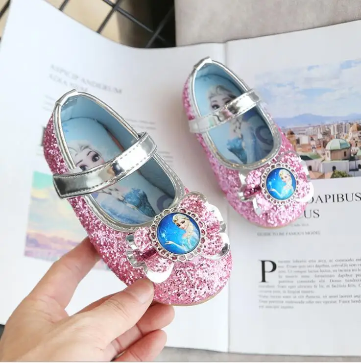 Spring new girls high heels Princess Elsa shoes cartoon children non-slip baby Shiny paillette dance shoes - Цвет: COLOR 2