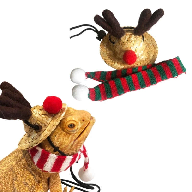 Winter Warm Small Animal Christmas Costume Guinea Pigs Hat and Scarf for Hamster Hedgehog Lizard Bearded Dragon Cosplay