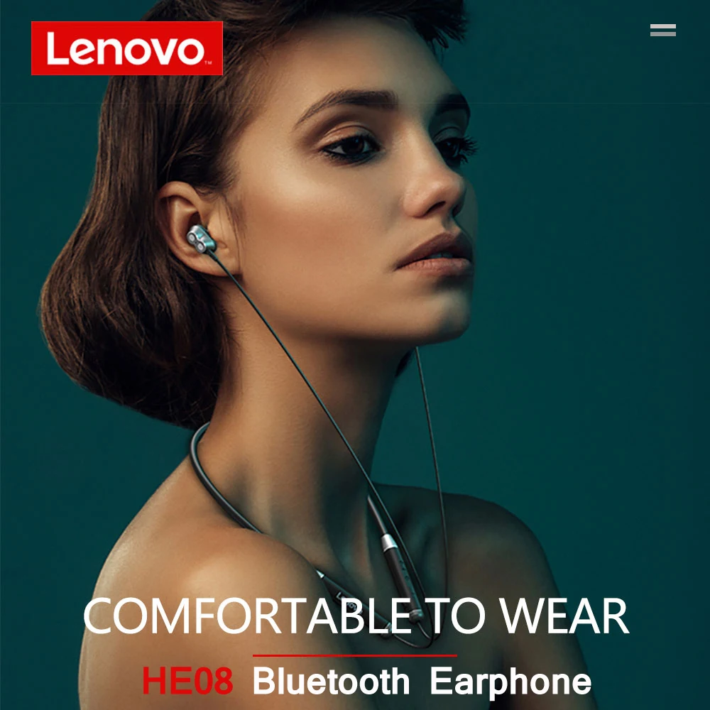 Стереонаушники Lenovo HE08 Hi-Fi 4 динамика беспроводная гарнитура с шейным ободом Bluetooth