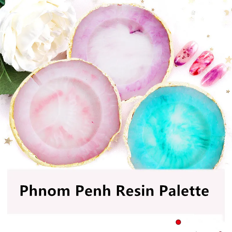 

1Pcs Natural Resin Nail Polish Color Palette Holder Round Painting Nail Art Palette for Nail Color Mix Display Nail Art Tools