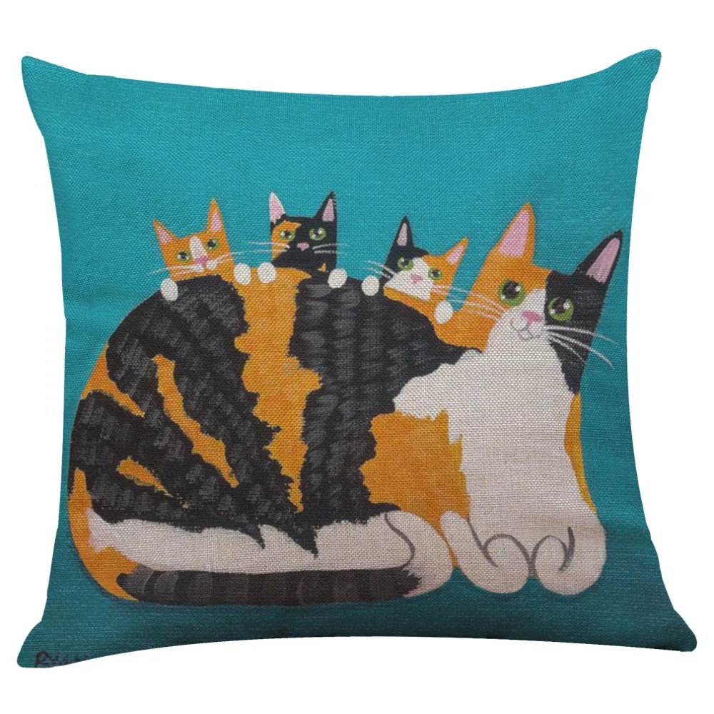 Наволочка на диванную подушку с изображением милого кота, льняные наволочки на год, украшение для дома Cojin Navidad 43x43, Прямая поставка