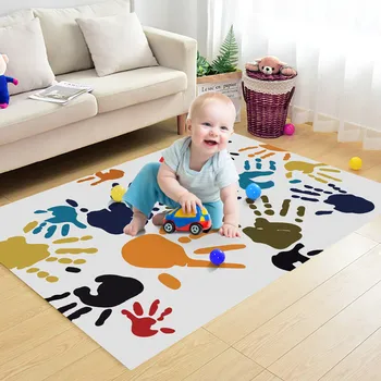 

Multicolor Hand Print Carpet Baby Play Mat Rectangular Good Quality Interest Children Flannel Carpet Baby Children's Carpet