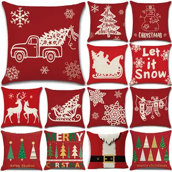 

1Pcs Christmas Red Santa Claus Deer Tree Pattern Cotton Linen Throw Cushion Cover Car Home Sofa Bed Decorative Pillowcase 40662