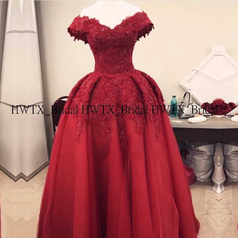 HWTX_Bridal, подгонка размера плюс, вечернее платье, винтажное, с кружевной аппликацией, с открытыми плечами, корсет, бургундское, красное, длинное платье для выпускного вечера