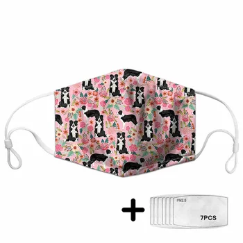 

Unisex Mask 2.5PM Filter Kawai Border Collie with Floral Design Printing Girl Face Mask Mouth Women Men Protective Masks Mascara