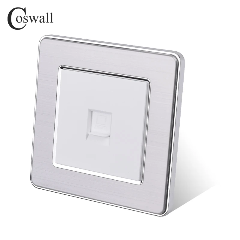 COSWALL 1 комплект RJ45 Интернет-Джек CAT5E разъем из нержавеющей стали матовая панель компьютерная розетка настенная розетка для передачи данных