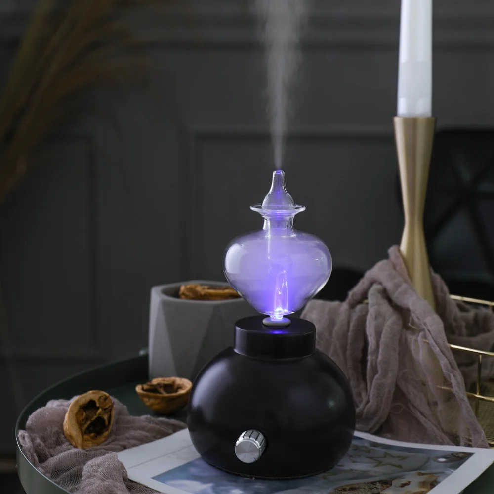 

Household Ceramic Glass Aromatherapy Pure Essential Oils Diffuser Air Fog Nebulizer Humidifier with Colorful Light for Badroom