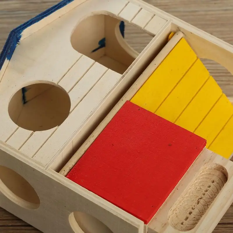 Best selling hamster blue roof double layer villa wooden pet toy wooden nest square slide environmental 5