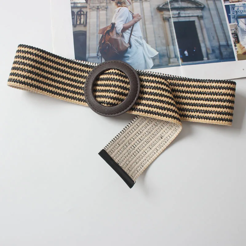 

New Vintage Knitted Wax Rope Wooden Bead Waist Rope Women Smooth Buckle Belt Woman Woven Female Hand-Beaded Braided Belt BZ06