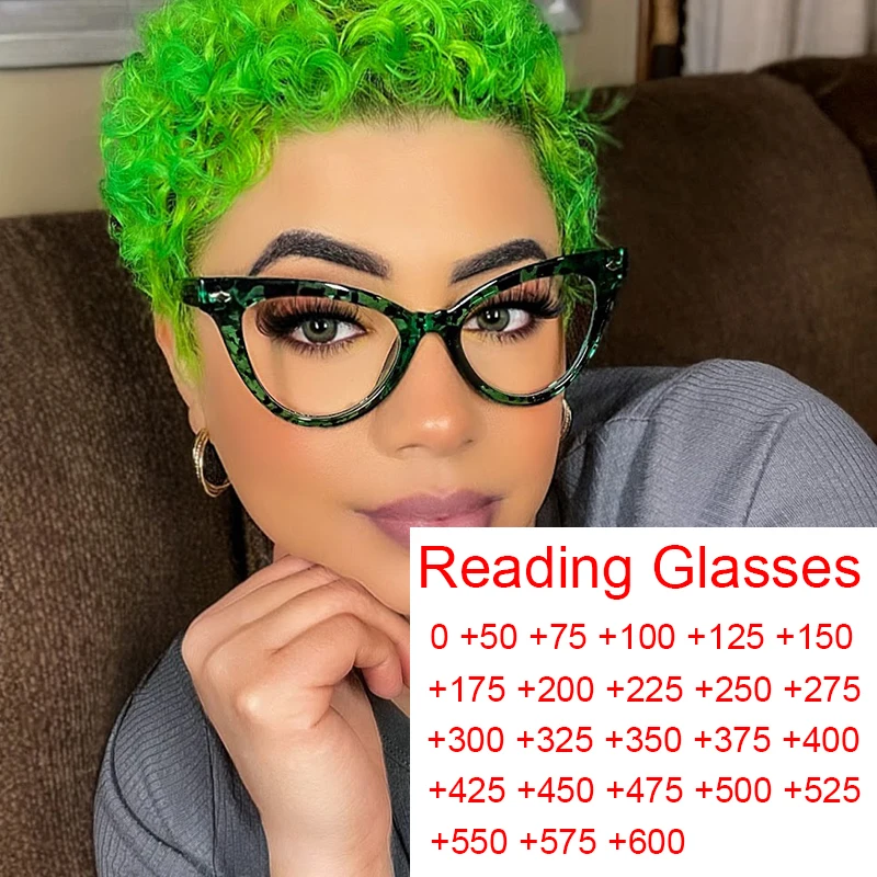 Gafas De Ojo De Gato Verde Para Mujer Lentes Transparentes Con Aumento 