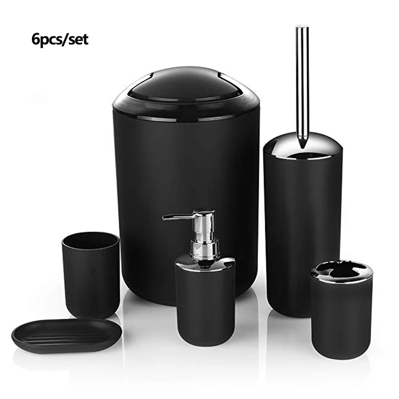 

6Pcs Plastic Bathroom Accessories Set Kit for Bathroom Toothbrush Holder Soap Dish Soap Dispenser Cup Trash Can Toilet Brush