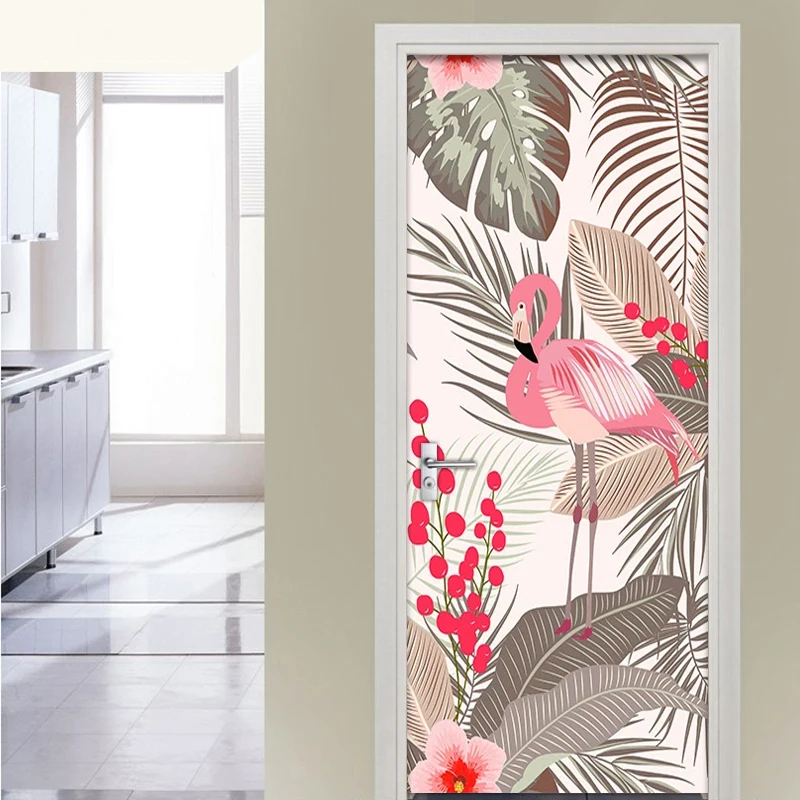 

DIY Removable Flamingo Leaves Door Sticker Wall Decals Home Decor Living Room Bedroom Door Decoration Stickers Vinyl Wallpaper